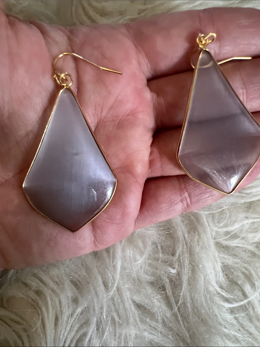 Gold-Trim Gray Teardrop Dangle Earrings - Elegant Women Jewelry - Picture 4 of 4